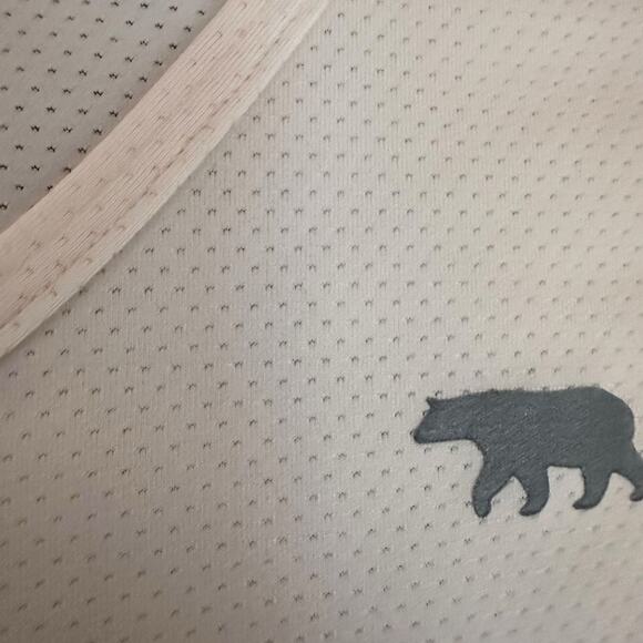 Running Bare Women L Athletic Short Sleeve Relaxed V-Neck Cream Dry Fit Mesh - Picture 10 of 14